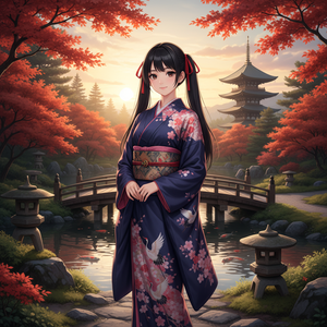 一个日系美少女，黑色双马尾