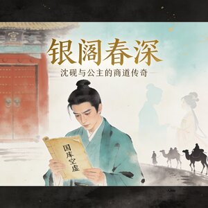 我是一名小说作家，现征集小说封面图，书名：银阙春深；简介：“沈砚望着国库空虚的账本，忽然想起自己弃文从商那日，公主对他说：‘既然科考救不了大晏，那就用银子铺一条商道——本宫要做皇商，你做我的驸马。’”我计划上影视综，生成文艺范的封面图