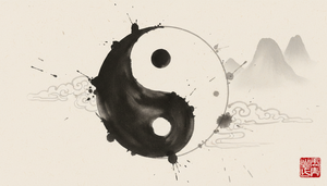 中国水墨画风格，阴阳鱼