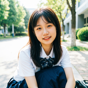 超写实风格，8K超高画质，前景为一位漂亮温柔的真人女孩，背景简洁柔和，淡雅的色调营造清新青春的氛围。画面采用高位俯拍角度，女孩背对镜头，背部线条流畅优美，置于画面中央。她正用一只手拿着带有兔子耳朵手机壳的苹果手机，面对镜子自拍，镜中反射出她的面容和动作。女孩身穿空白下半身装扮，只穿黑色小腿袜，双脚自然踩地，双腿自然打开，呈亚洲蹲姿势，腰背自然拉伸，展现优雅线条。人物外形修长，双手修长，白皙双腿，双马尾发型遮挡部分头部，头上佩戴可爱吸睛的发饰。光线柔和明亮，来自上方和侧面，形成自然的光影对比，突出肌肤细腻质感，反射光点缀在水渍纹理的地板上，营造出细腻的光影变化。整体氛围清新淡雅，色调柔和，青春甜美，画面层次丰富，细节丰富，焦点清晰。