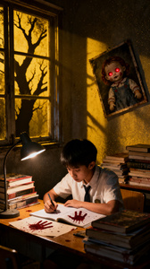 写作业的恐怖照片