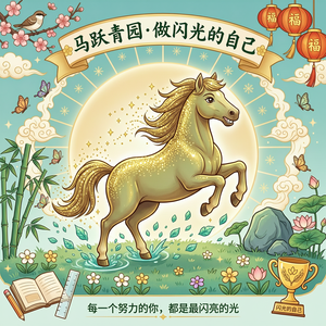 以主题：马跃青园，做闪光的自己生成一张图片，适合学生绘画的，不要过于生硬
