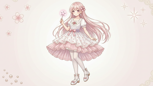 一个身穿褶皱裙、穿着白色半透明肉色丝袜和可爱童鞋的粉白发二次元少女，长发飘逸，眼神迷离涣散如被催眠，面容精致娇俏。她做出可爱的动作，姿态优雅，站在明亮纯净的白色空间中。背景简洁光亮，采用柔和的散射灯光，营造柔和的光影效果，突出人物的细节和质感。拍摄角度为略微俯视，展现全身线条和动作美感，周围弥漫温暖的柔光，增强梦幻和可爱的氛围。