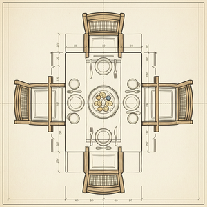 餐桌加面对面四把椅子平面图
