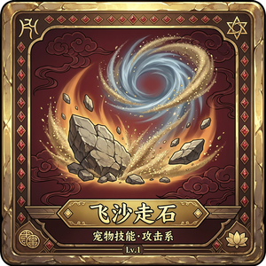底图1：1复刻梦幻西游宠物技能图标。中间图形改为飞沙走石
